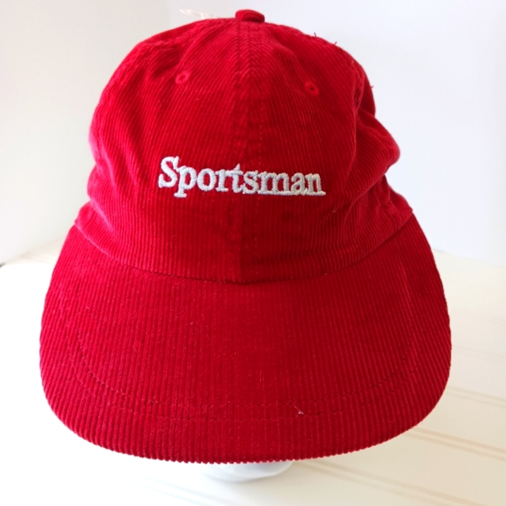 Vtg Only NY Red USA  Sportsman Snapback Corduroy Hat Cap